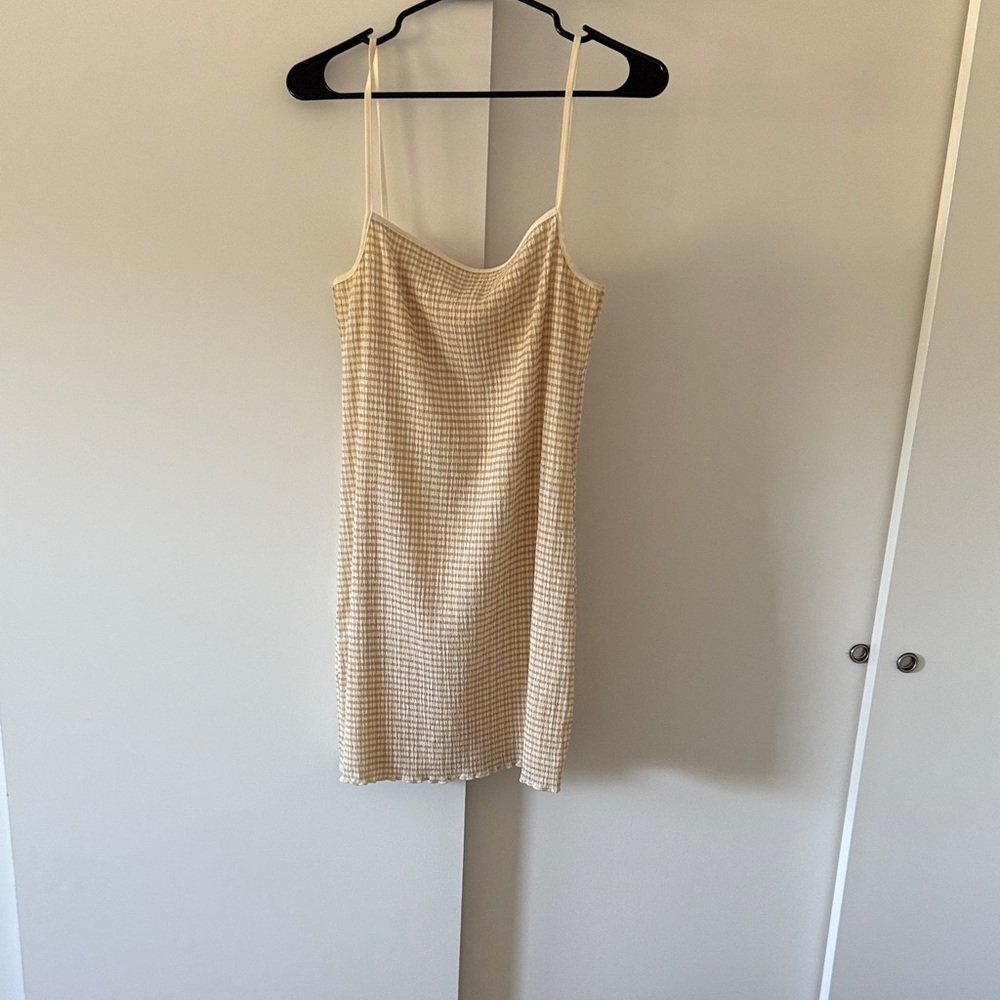 Cream Checkered Slip Dress